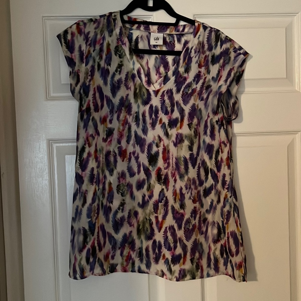 Cabi multicolored feathered blouse